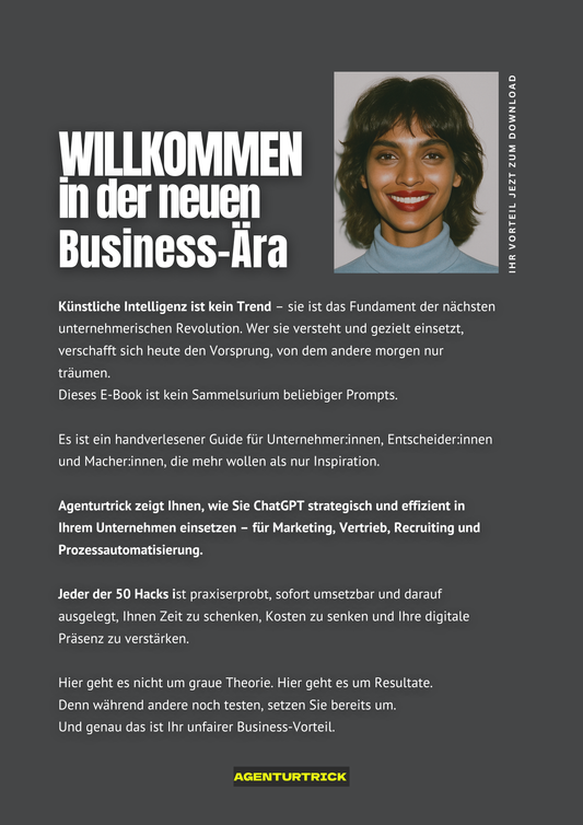 Modernes Layout mit Editorial-Design, Fokus auf Künstliche Intelligenz im Business.